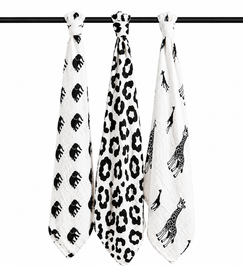 100% Organic Cotton Safari Sensory Muslins (3 pack)