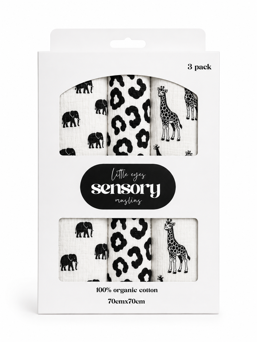 100% Pure Organic Cotton Safari Sensory Muslins (3 pack)