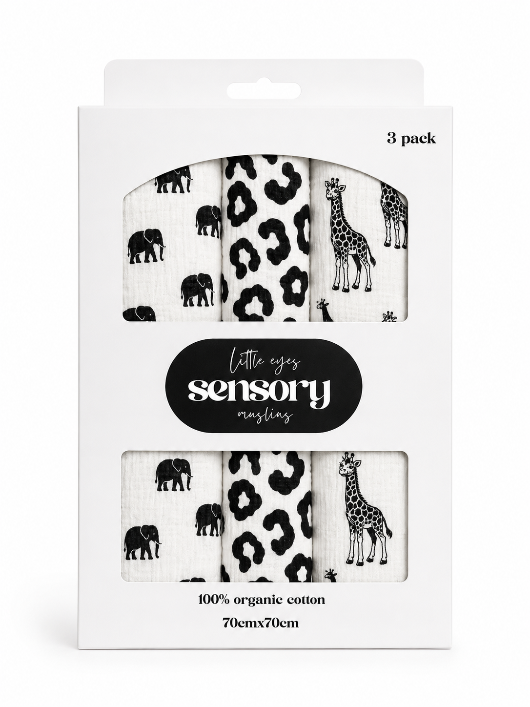 100% Pure Organic Cotton Safari Sensory Muslins (3 pack)